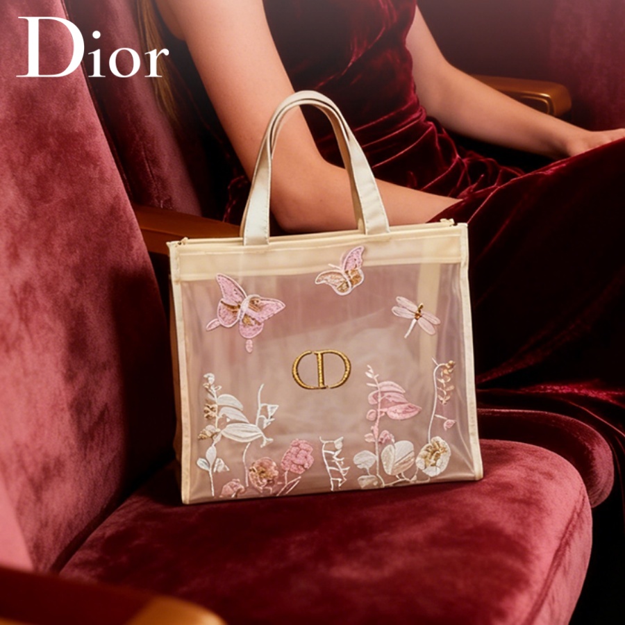 Luxury Bags Designer - クリスチャン・ディオール ディオールのバッグ 高級デザイナー半透明メッシュメイクアップバッグ バタフライフローラルプリント トラベルコスメティックオーガナイザー ポーチ