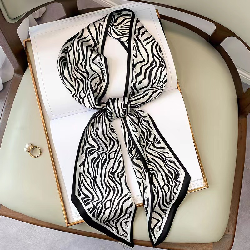 Luxury Bags For Summer - 高級ゼブラプリントシルクスクエアスカーフ女性ソフトサテンハンカチヘアバンドネッカチーフヘッドヒジャブ女性ヘッドバンドスカーフバッグリボン