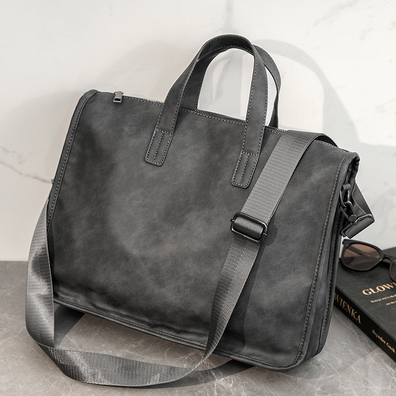 Luxury Bags Laptop - カジュアルビジネスメンズハンドバッグファッション大容量ブリーフケースショルダーストラップ付き男性クロスドヨーバッグ高級PUレザーラップトップバッグ