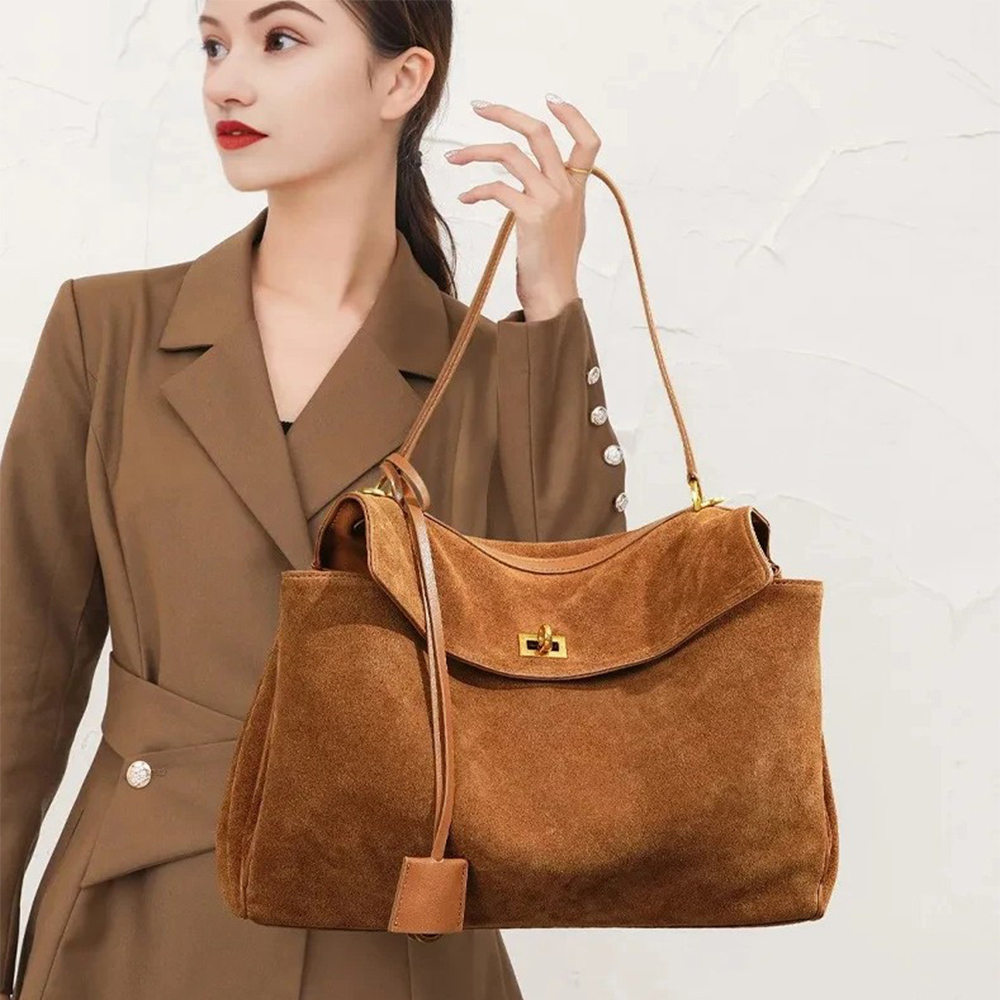 Luxury Bags Supplier - 秋冬女性のスエード本革バッグショルダーハンドバッグ大容量シングルトートバッグハンドバッグ高級デザイナーバッグ