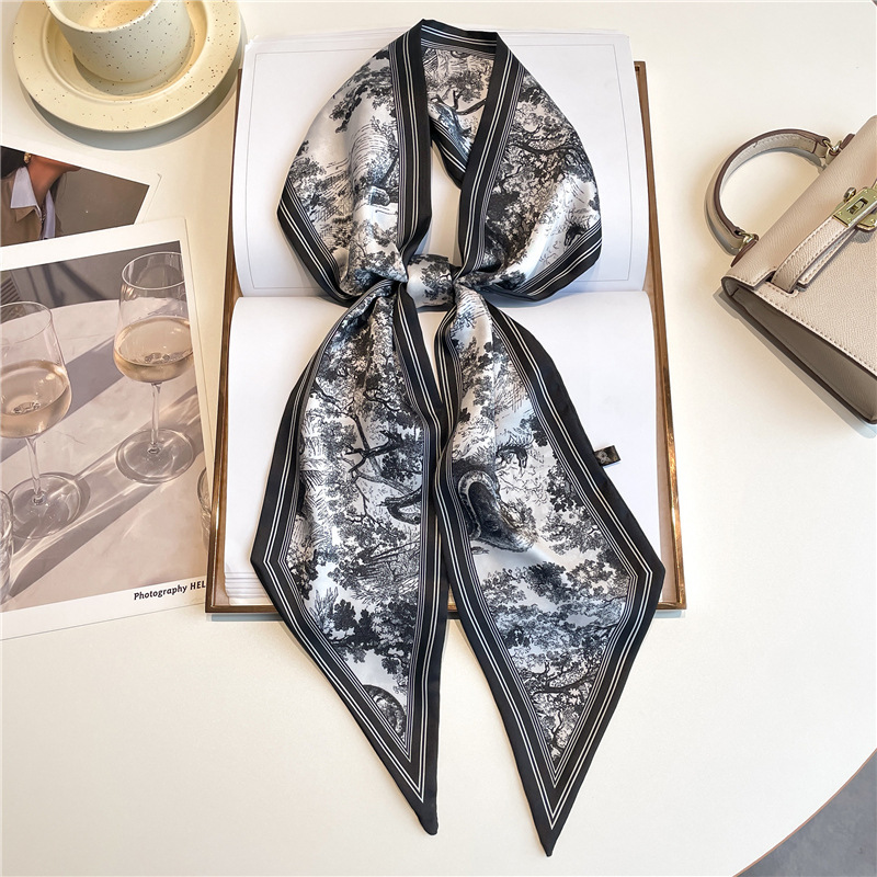 Luxury Bags For Summer - 高級ロングネッカチーフ、細いヘアバンド、女性用シルクスカーフ、ファッショナブルなヘッドバンド、バッグスカーフ、プリントヘアバンド、ネック スカーフ（レディース）