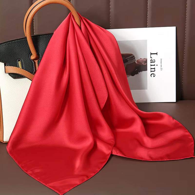 Luxury Bags Office - 高級無地シルクスクエアスカーフ女性用ソフトサテン馬毛ヘアバンドネッカチーフオフィスヒジャブヘッドバンドスカーフバッグリボンギフト