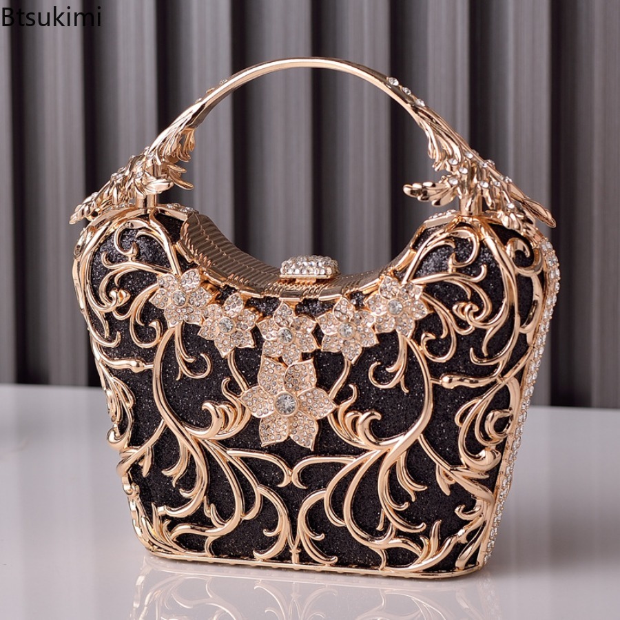 Luxury Bags Collection - 中空金属製イブニングバッグ女性のファッション光沢のあるパーティー宴会ハンドバッグエレガントな高級クラッチバッグチェーンショルダーバッグ財布