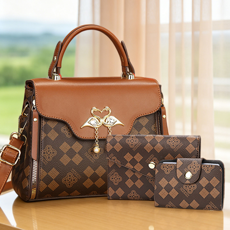 Luxurious Bag - 3ピース女性用バッグセット、軽量高級プリント柄女性用クロスボディバッグ、シングルショルダーなど多様な持ち方が可能