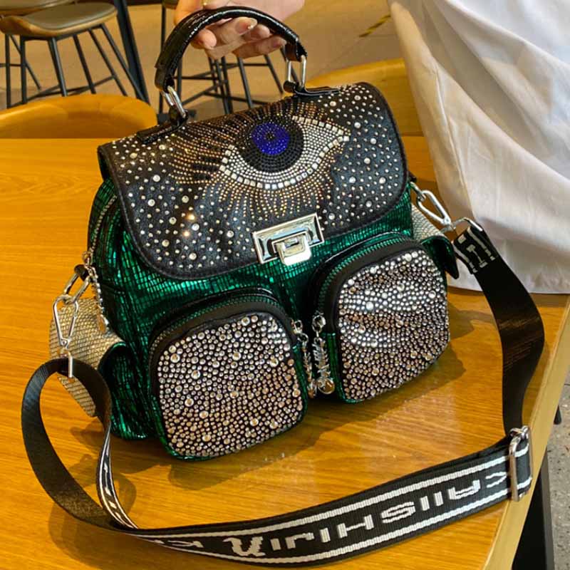 Luxury Bags Girls - 女性用バックパック,大容量ショルダーバッグ,合成皮革,ダイヤモンド,女の子用ランドセル,高級ブランド,新品