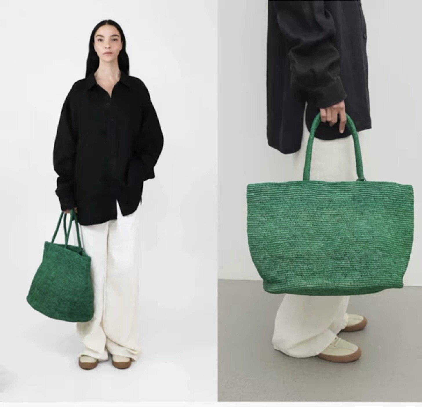 Luxury Bags For Summer - 2026年新作 夏の手作りラフィア大容量トートバッグ レディース ナチュラルストロービーチバッグ 高級ショルダーハンドバッグ