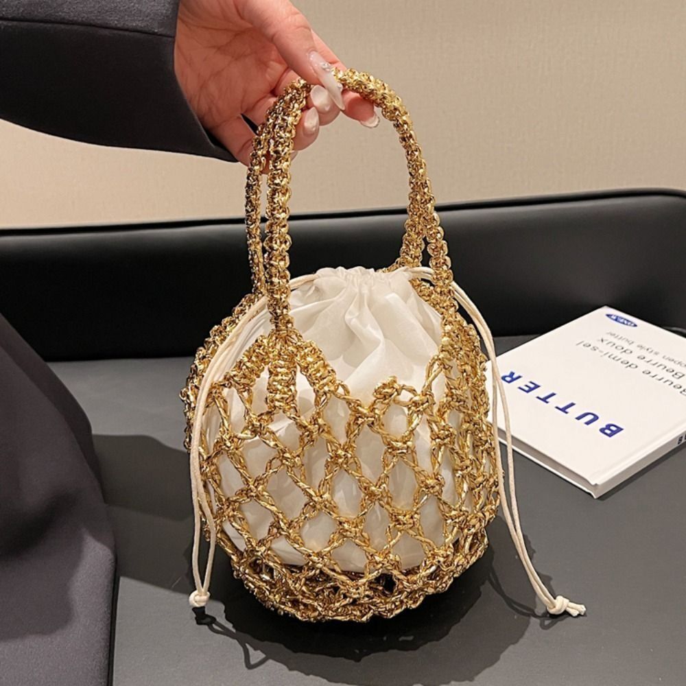 Luxury Bags Girls - ファッション高級女性織ハンドバッグ大容量収納袋巾着バッグポータブル織バッグ織りバケットバッグ女の子のための
