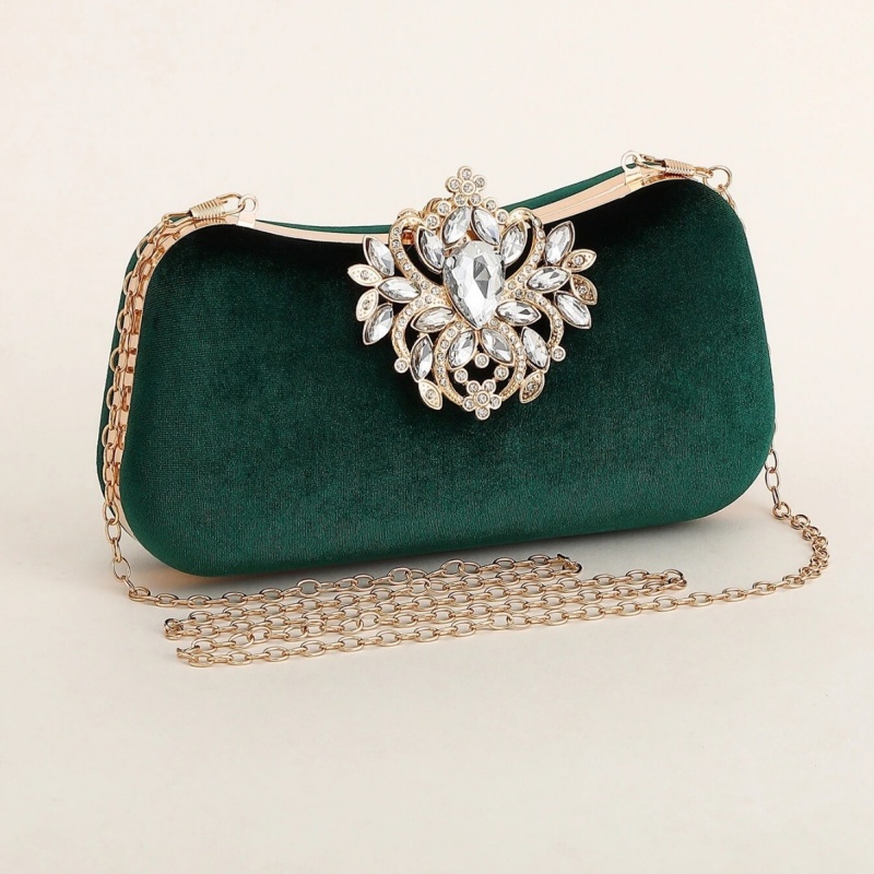 ダークグリーンベルベットクラッチバッグ高級ラインストーン花柄 - Luxury Bags Collection のレビューと価格