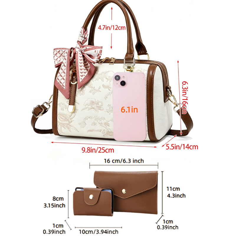 軽やかな高級感の刺繍入りレディースハンドバッグ、3点セットの - Luxurious Bag のレビューと価格