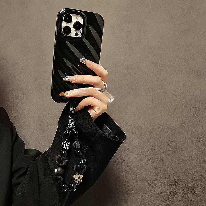 豪華な黒いふわふわ猫モバイルフォンストラップ、ビーズハンドル - Luxury Bags Supplier のレビューと価格