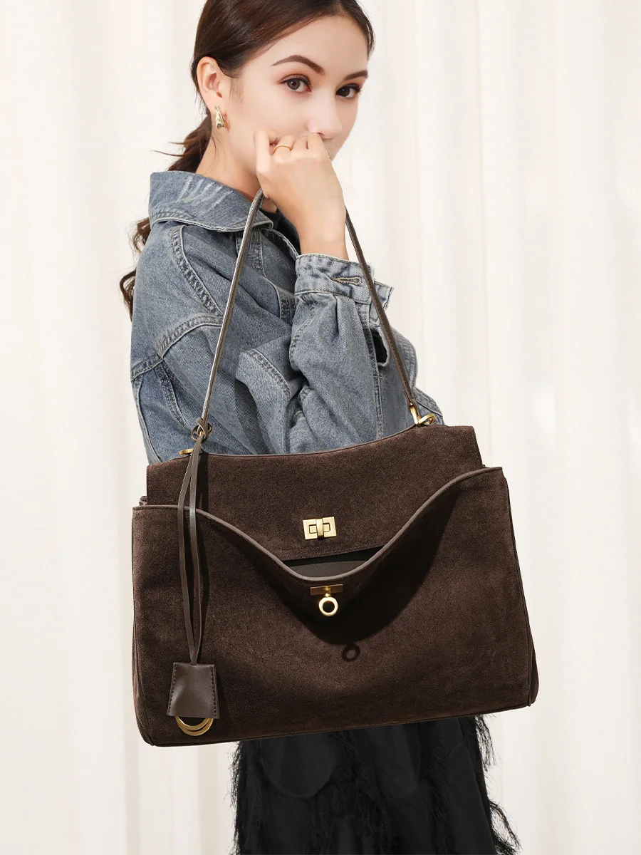 秋冬女性のスエード本革バッグショルダーハンドバッグ大容量シン - Luxury Bags Supplier のレビューと価格