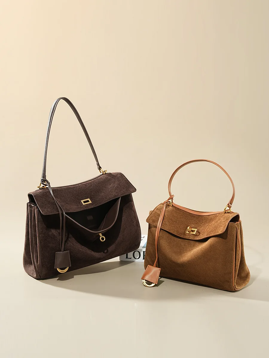 秋冬女性のスエード本革バッグショルダーハンドバッグ大容量シン - Luxury Bags Supplier のレビューと価格