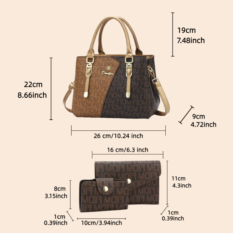 3点セットの女性用バッグ、高級プレミアムレザーのプリント入り - Luxurious Bag のレビューと価格