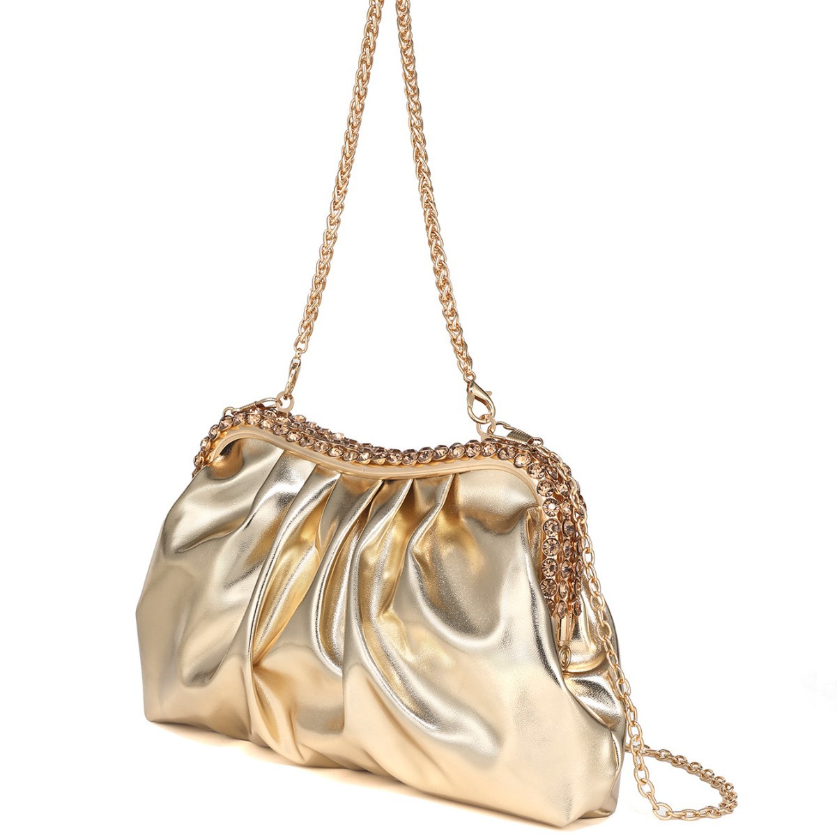 プレミアム静音高級PUレザー プリーツラインストーンクリップ - Luxury Bags Quiet のレビューと価格