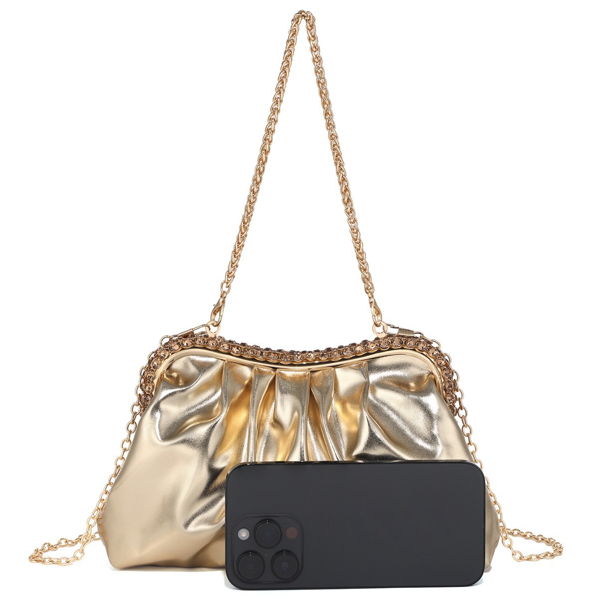 プレミアム静音高級PUレザー プリーツラインストーンクリップ - Luxury Bags Quiet のレビューと価格