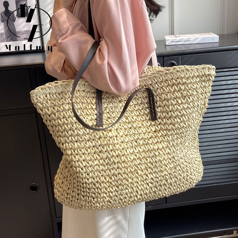 女性のための大きな編まれたストローバッグ,ビーチバッグ,大容 - Luxury Bags For Summer のレビューと価格