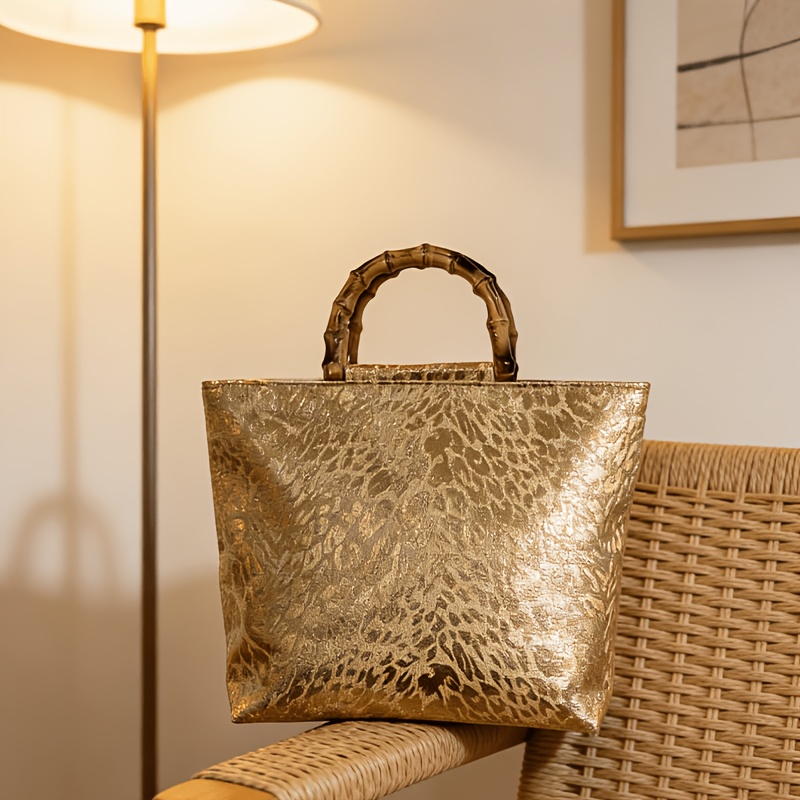 ライトラグジュアリーなメタリックゴールドジャカードリーフ柄ト - Luxury Bags Supplier のレビューと価格
