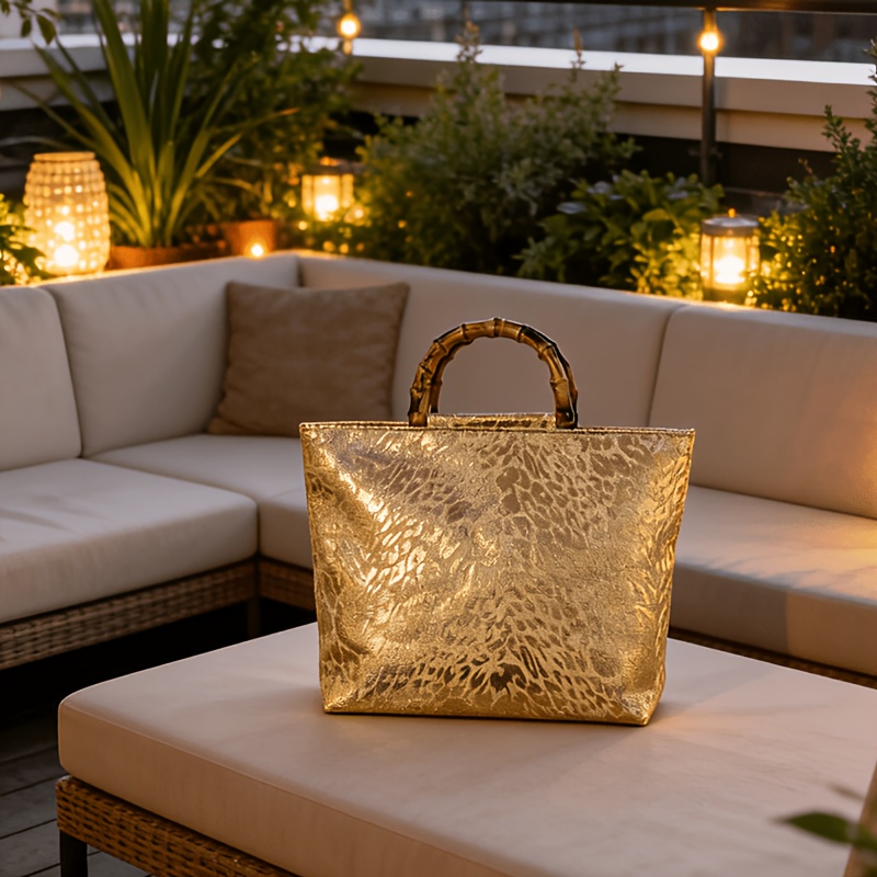 ライトラグジュアリーなメタリックゴールドジャカードリーフ柄ト - Luxury Bags Supplier のレビューと価格