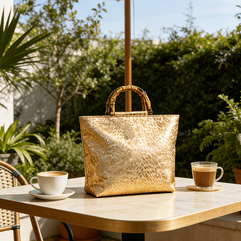 ライトラグジュアリーなメタリックゴールドジャカードリーフ柄ト - Luxury Bags Supplier のレビューと価格