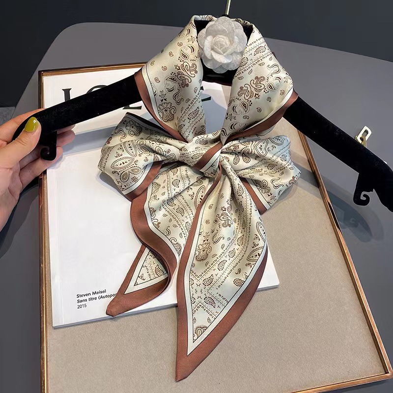 高級デザインシルクスキニー帽子スカーフ女性プリント春ネクタイ - Luxury Bags Designer のレビューと価格