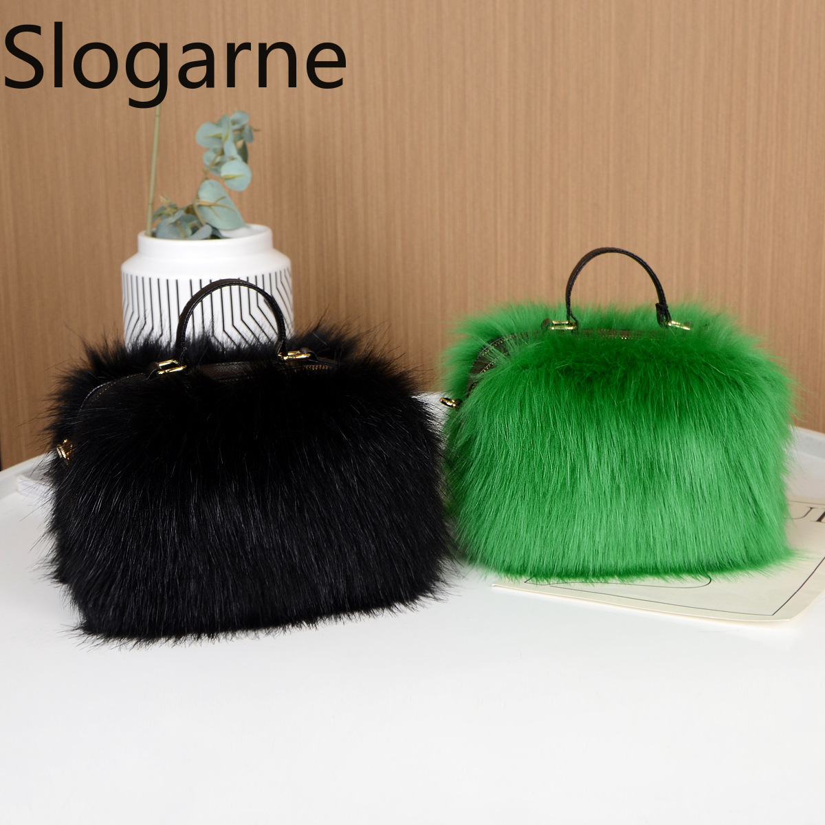 女性のためのふわふわのキツネの毛皮のハンドバッグ,豪華なデザ - Luxury Bags Girls のレビューと価格