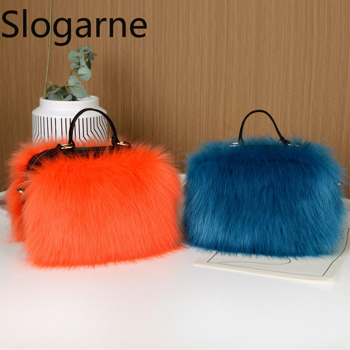 女性のためのふわふわのキツネの毛皮のハンドバッグ,豪華なデザ - Luxury Bags Girls のレビューと価格