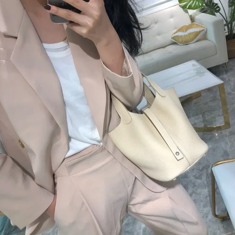 2023 新コントラストカラー牛革バケットバッグエレガントな - Luxury Bags Office のレビューと価格