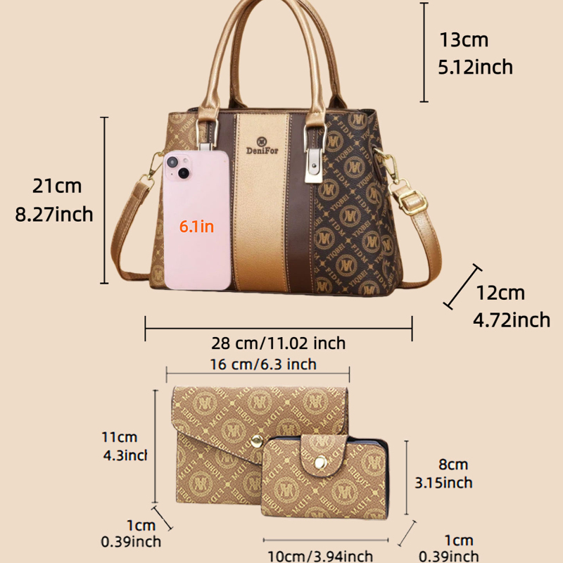 3点セットの女性用ハンドバッグ、スプライスデザイン、軽量高級 - Luxurious Bag のレビューと価格
