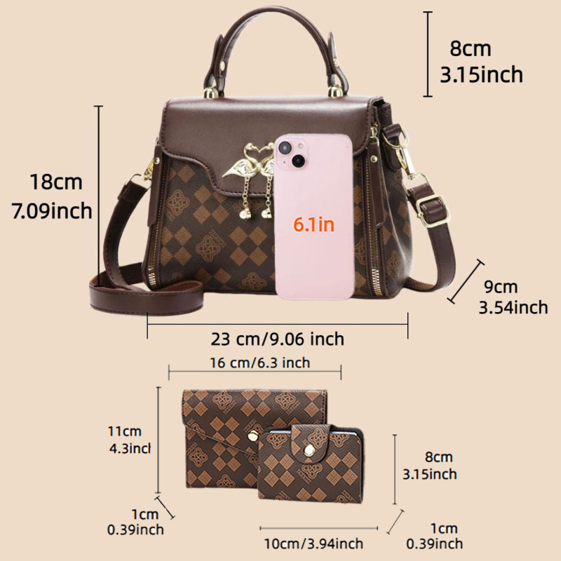 3ピース女性用バッグセット、軽量高級プリント柄女性用クロスボ - Luxurious Bag のレビューと価格